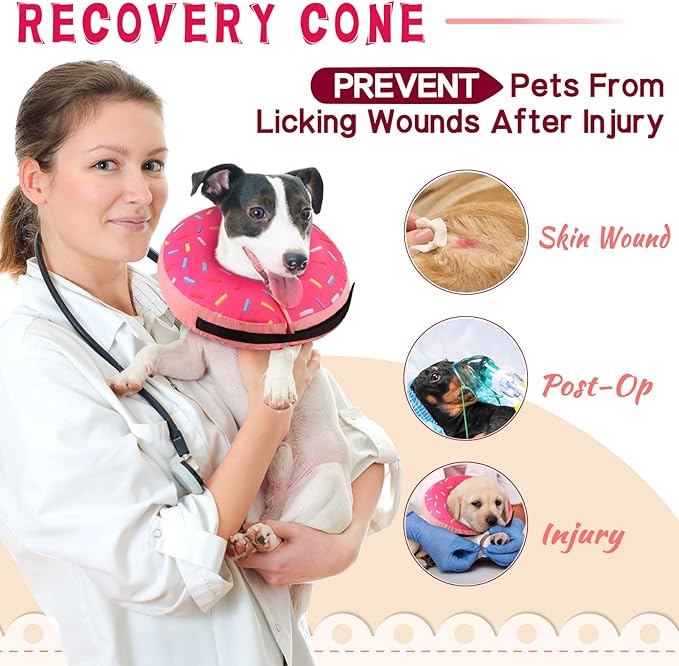 Inflatable Soft Dog Cone Collar for Small Medium Large Dogs & Cats Alternative After Surgery, Blow Up Pet Donut Neck Cone Prevent from Biting & Scratching, Comfy Adjustable Recovery Pillow Collar
