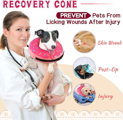 Inflatable Soft Dog Cone Collar for Small Medium Large Dogs & Cats Alternative After Surgery, Blow Up Pet Donut Neck Cone Prevent from Biting & Scratching, Comfy Adjustable Recovery Pillow Collar