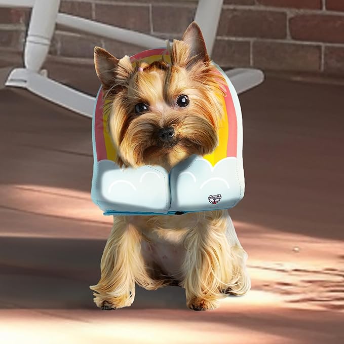 Rainbow Inflatable Dog Recovery Collar, Comfortable Cone Replacement for Pet Surgery, Protective Collars to Prevent Licking & Biting, Size Medium