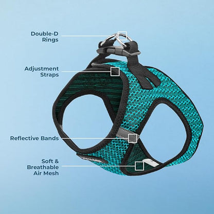 Best Pet Supplies - All Weather Mesh/Plush, Reflective, No Pull Harness for Small, Medium Dogs, Cats - Secure with Hook & Loop Fastener, Buckle, Double D-Rings - Turquoise 2-Tone, XS