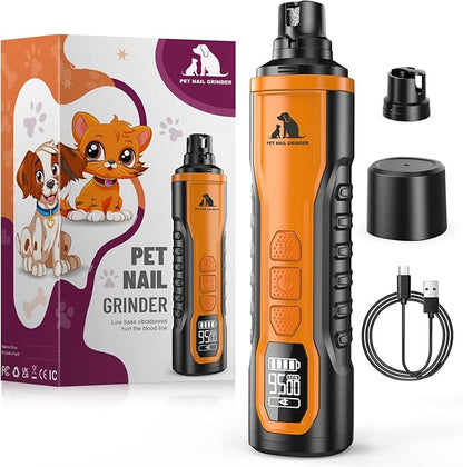 Electric Dog Nail Grinder: 5-Speed Quiet Dog Nail Trimmer with LED Light, Adjustable Safety Guard, Rechargeable Cordless Design for Small to Large Dogs & Cats(Orange)