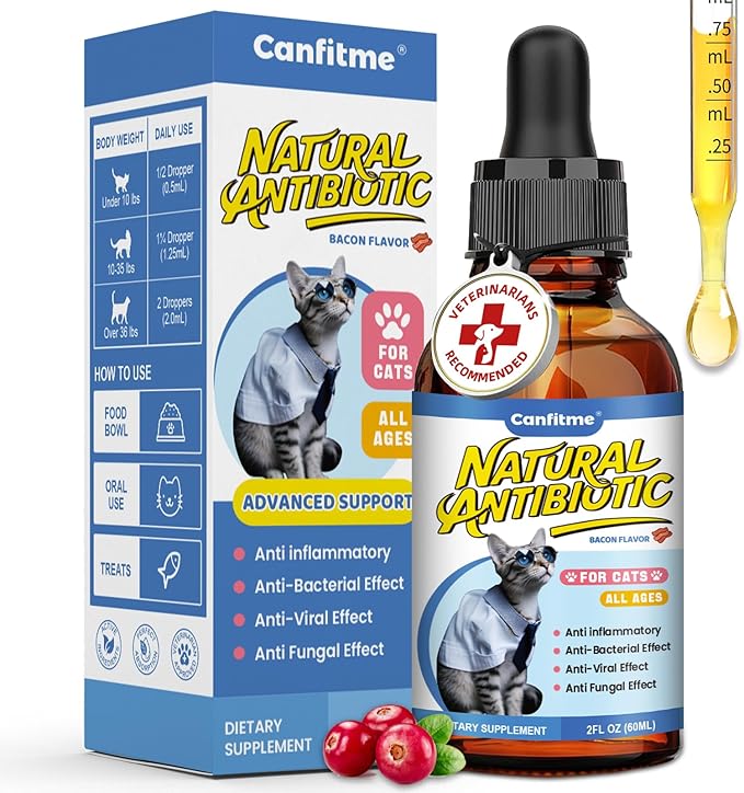 Antibitics for Cats, Cat Antibitics for Infection, Natural Antibitic Pet Supplements, Supports Allergy Itch,Cough Relief,Immune Support -Proper for All Ages & Breeds-Bacon Flavor