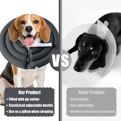 Soft Dog Cone Collar - Adjustable Recovery Cone for Medium Large Dogs After Surgery to Stop Licking, Waterproof Elizabethan Protective Neck Donut Collar Alternative for Pet (Grey, L)
