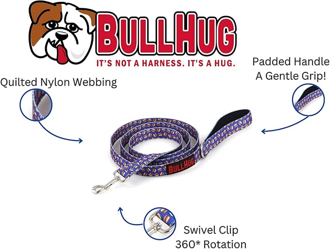 BULLHUG 6 FT Bulldog Leash with Padded Handle. Perfect for Bulldogs, French Bulldogs, Pugs & All Breeds. Leashes for Walking, Training Lead for Bulldogs (Reflective Stitching, Black)