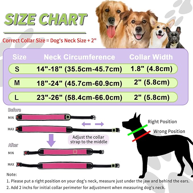 Martingale No Pull Dog Collar for Large Medium Dogs Training Walking, Heavy Duty Nylon Reflective Adjustable Anti Pull Slip Collar with Buckle L Hot Pink