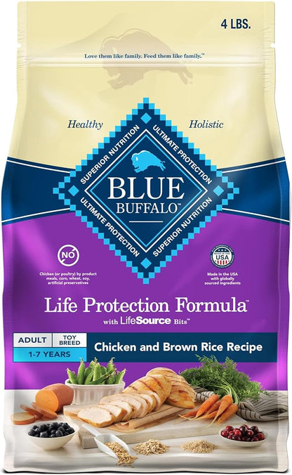 Blue Buffalo Life Protection Formula Toy Breed Adult Dry Dog Food, Supports High Energy Needs, Made with Natural Ingredients, Chicken & Brown Rice Recipe, 4-lb Bag