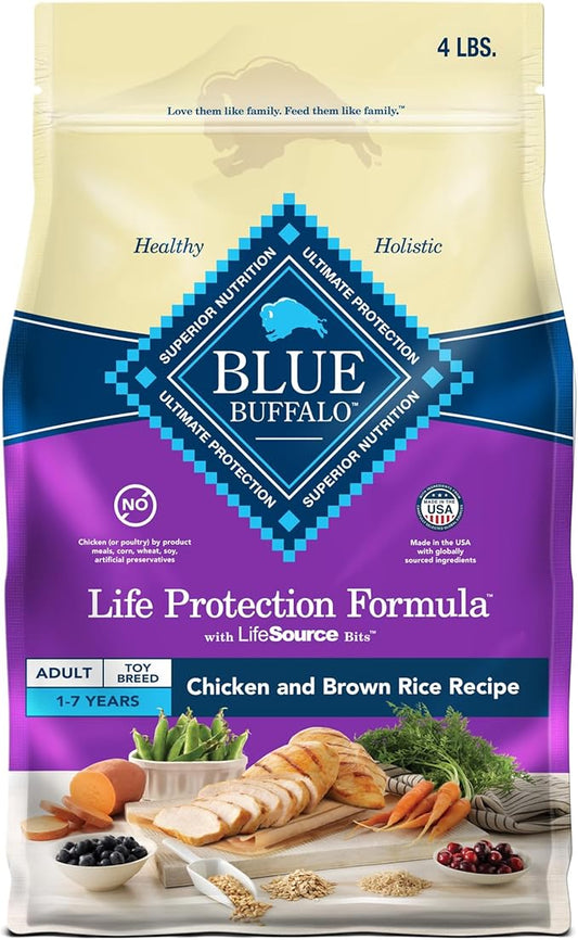 Blue Buffalo Life Protection Formula Toy Breed Adult Dry Dog Food, Supports High Energy Needs, Made with Natural Ingredients, Chicken & Brown Rice Recipe, 4-lb Bag