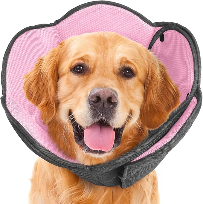 Dog Cone Collar After Surgery,Adjustable Soft Dog Cat Recovery Collar to Stop Licking Wounds,Comfortable Light-Weight Elizabethan Collar for Dogs Anti-Bite Lick Protective Wound,Pink,S