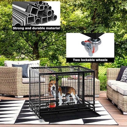 FDW Dog Crate Dog Cage Dog Kennel for Large Dogs Heavy Duty 42 Inches Pet Playpen for Training Indoor Outdoor with Plastic Tray Double Doors & Locks Design