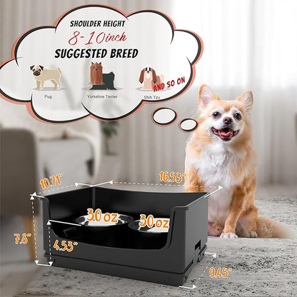 Elevated Dog Bowl Stand Set,Quiet Eating Mess Proof Raised Dog Bowls 2 Stainless Steel Food Bowls,Splash Water Collection Non-Slip Small Cat Feeding Table
