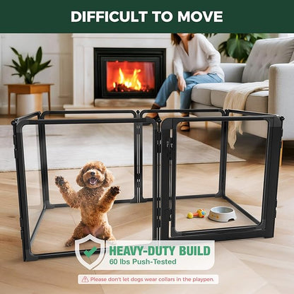 FXW AuraSpace Pro Acrylic Indoor Dog Playpen, Heavy-Duty with Metal Frame, 24" Height 6 Panels for Puppies & Small Dogs, Black│Patented