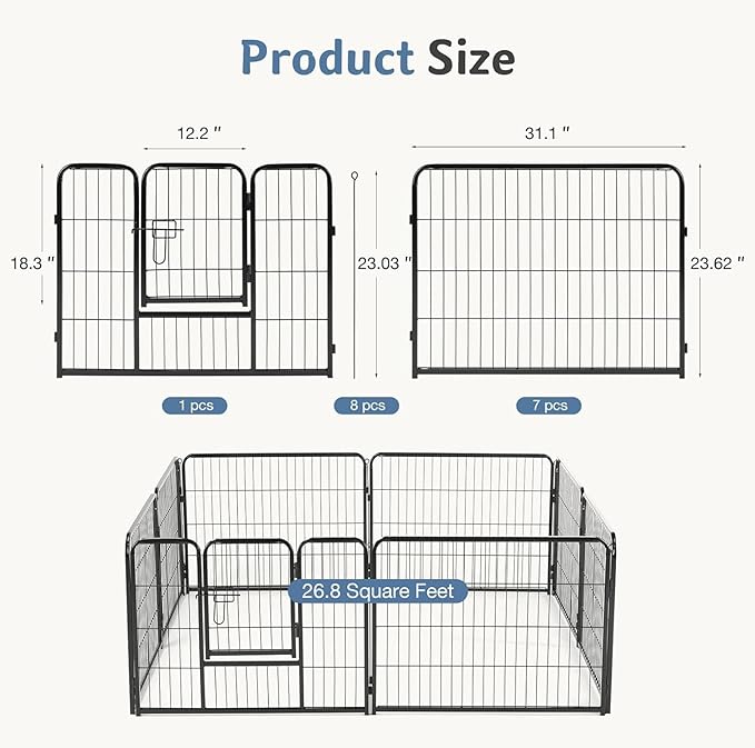 DUMOS Dog Playpen Indoor, Metal 24 Inch 8 Panels Foldable Pet Fence with Door, Outdoor Small Medium Large Dog Puppy Portable Exercise Play Pen for RV Camping, Trips, Play Yard