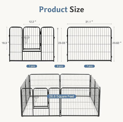 DUMOS Dog Playpen Indoor, Metal 24 Inch 8 Panels Foldable Pet Fence with Door, Outdoor Small Medium Large Dog Puppy Portable Exercise Play Pen for RV Camping, Trips, Play Yard