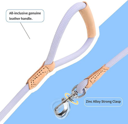 Mile High Life Leather Dog Leash, Heavy Duty Strong Genuine Leather Handle Rope Leash Soft and Comfortable for Small Medium Large Dogs (Purple, 72 Inch)