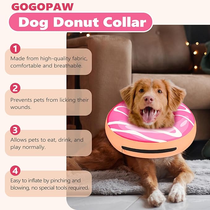 Inflatable Dog Cone Collar to Stop Licking, Soft Neck Donut Collar After Surgery, Adjustable Recovery Cone for Small Medium Large Dogs (Donut,S)