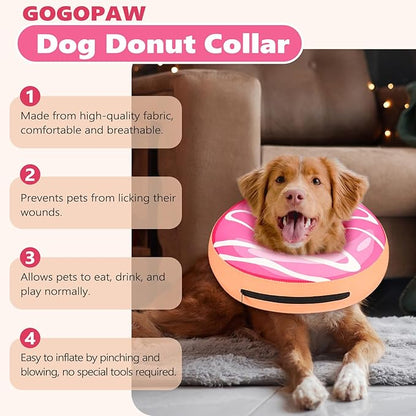 Inflatable Dog Cone Collar to Stop Licking, Soft Neck Donut Collar After Surgery, Adjustable Recovery Cone for Small Medium Large Dogs (Donut,XS)
