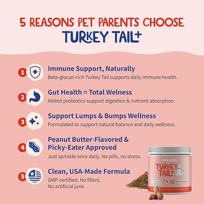 Fifth & Fido Turkey Tail Mushroom for Dogs – Lipoma Treatment for Dogs - Mushroom Supplement with Immune Support for Lipoma, Lumps & Bumps – Premium Pet Vitamins and Supplements Made in USA, 100 Serv.
