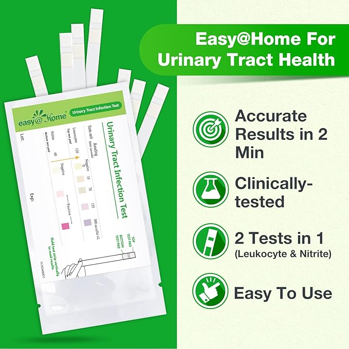 Easy@Home Urinary Tract Infection Test Strips 25 Pack, Individual Pouch UTI Urine Testing Kit for Urinalysis and Detection of Leukocytes and Nitrites (UTIPOUCH-25P)