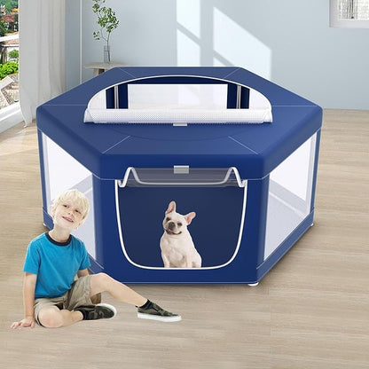 XVISHX 45x45 Inches Hexagonal Type Puppy Playpen, Dog Playpen for Puppies or Small Dogs, Dog Fence Pet Playpen for Indoor & Outdoor, Sturdy Safety Dog Pen with Thickened Fabric, Breathable Mesh