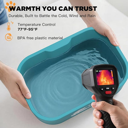 IPOW Pet Heated Water Bowl - 5.5L Extra-Large Rectangular Outdoor Durable Outdoor Dog Bowl with Anti-Chew Cord, Keep Water Warm at 77-95℉ for Cats & Dogs, BPA-Free, Spill-Proof, Blue