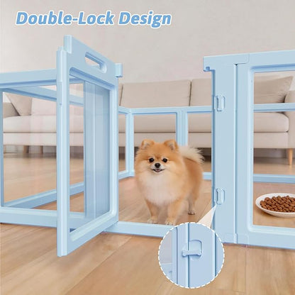 DIY Clear Acrylic Dog Playpen House,Quick Easy Assembly and Disassembly,Strong Floor Suction,Indoor and Outdoor Use,Easy Cleansing Puppy Fence (Sky Blue, 30.3" H, 12PCS)