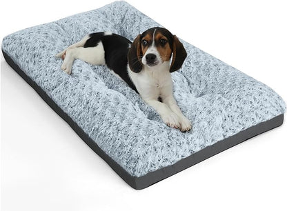 POCBLUE Deluxe Washable Dog Bed for Small Dogs Dog Crate Mat 23 Inch Comfy Fluffy Kennel Pad Anti-Slip for Dogs Up to 25 lbs, 23" x 17", Grey