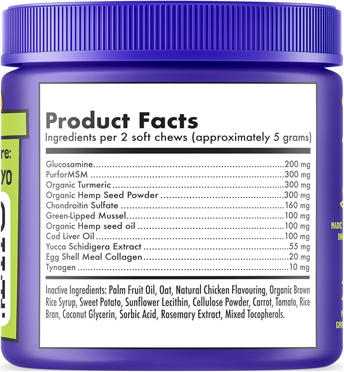 Hemp Hip & Joint Supplement for Dogs Soft Chews Made in USA Functional Glucosamine for Dogs Chondroitin MSM Turmeric Hemp Seed Oil Natural Pain Relief Mobility Advanced Joint 120 Treats