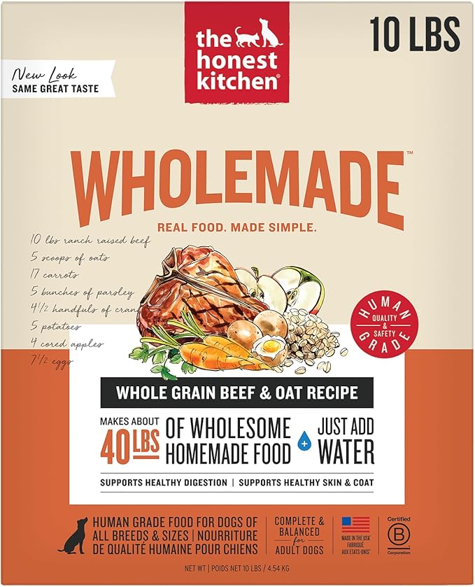 The Honest Kitchen Human Grade Wholemade™ Dehydrated Dog Food, Whole Grain Beef and Oat, 10 lb (makes 40lbs)