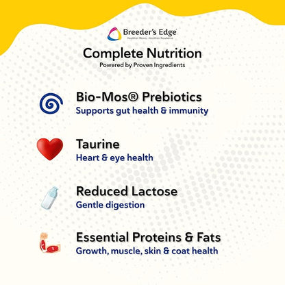 Breeder’s Edge Foster Care Feline Powdered Kitten Milk Replacer, Formula for Newborns and Adult Cats, Complete & Balanced Nutrition with Bio-Mos for Gut Health & Taurine for Heart Support, 18lb