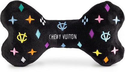 Haute Diggity Dog Chewy Vuiton Bone Plush Squeaky Dog Toy, Soft Durable Designer-Inspired Stuffed Puppy Chew Toys for Small, Medium & Large Dogs, Machine-Washable (Black Monogram) XL