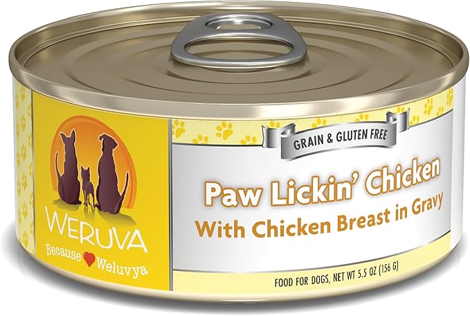 Weruva Classic Dog Food, Paw Lickin’ Chicken with Chicken Breast in Gravy, 5.5oz Can (Pack of 24)