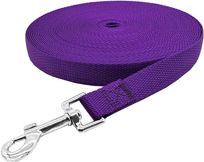 Nylon Training Dog Leash for Small Medium Large Dogs, 15ft 20ft 30ft 50ft Long Leash Dog/Puppy Lead for Obedience Recall Training, Camping (1" x 15ft, Purple)