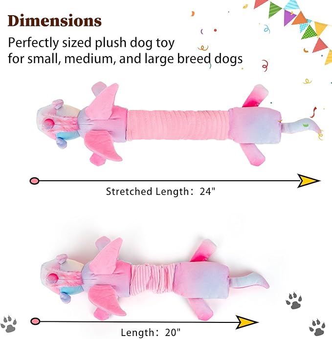 lilfrd Squeaky Crinkle Plush Unicorn Dog Toys, Dog Toys to Keep Them Busy, Tug of War & Pull Toys for Small, Medium Dogs Puppy