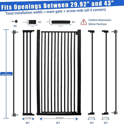 SHYUJAJIE 55 Inch Extra Tall Pet Gate for Cats,29.92"-43" Adjustable Wide Dog Gates,Pressure Mounted Walk Through Tall Pets Gate for Doorways,Hallway,Stairs(Black)