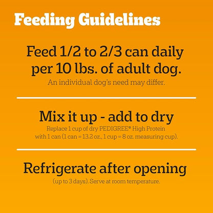 Pedigree High Protein Wet Dog Food, Adult Soft Canned Dog Food Variety Pack, 13.2 oz Cans, 12 Count