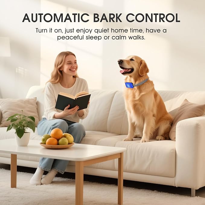 Dog Bark Collar for Large Medium Small Dogs, Effective No-Bark Collar, Smart Barking Collar, Rechargeable Bark Collar with 7 Sensitivity, 3 Modes, Waterproof, SkyBlue