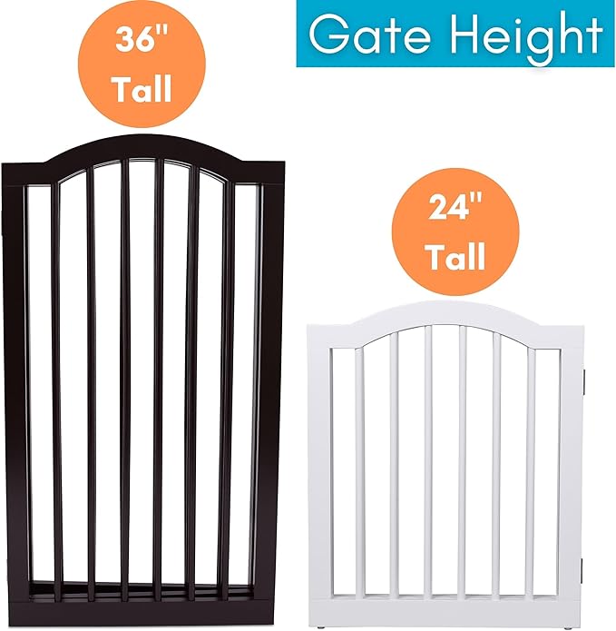 INTERNET'S BEST Arched Top Dog Gate | 4 Panel, 36" H Wooden Pet Barrier for Dogs or Cats | Freestanding Folding Room Divider for Doorways, Hallways, Stairs, and Porch | Portable, Extra Wide | White