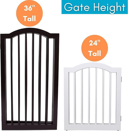 INTERNET'S BEST Arched Top Dog Gate | 4 Panel, 36" H Wooden Pet Barrier for Dogs or Cats | Freestanding Folding Room Divider for Doorways, Hallways, Stairs, and Porch | Portable, Extra Wide | White