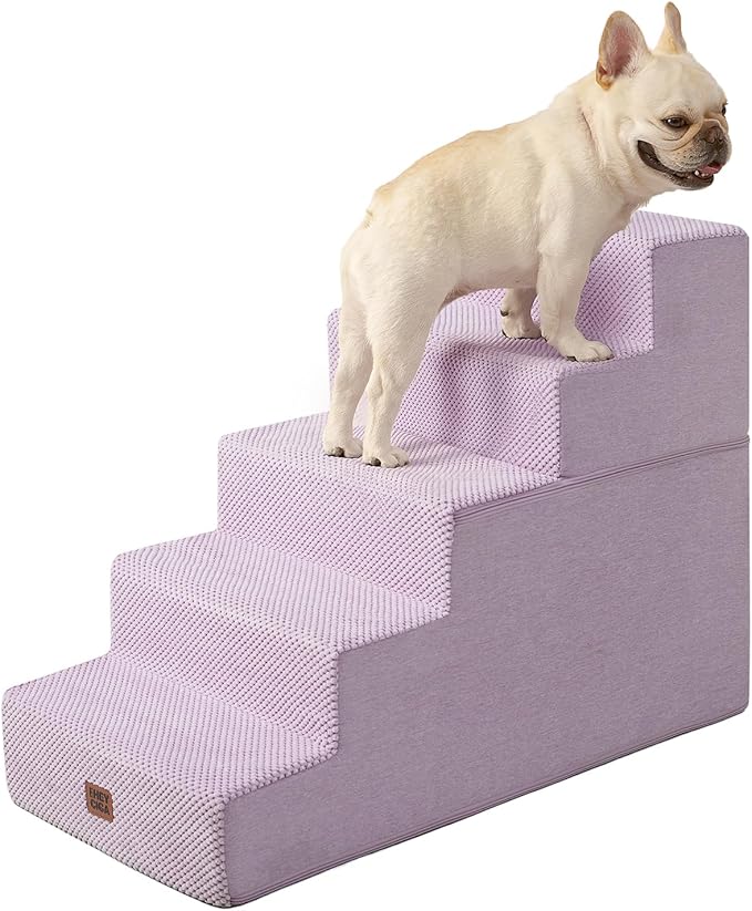 EHEYCIGA Dog Stairs for High Bed 22.5" H, 5-Step Dog Steps for Bed, Pet Steps for Small Dogs and Cats, Non-Slip Balanced Pet Ramp Indoor, Lilac