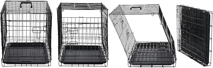 DONORO Dog Crates for Small Size Dogs Indoor Double Door Dog Kennels & Houses for Puppy and Cats, Collapsible Metal Contour Dog Cages (Black, 36.0" L x 23.0" W x 25.0" H)