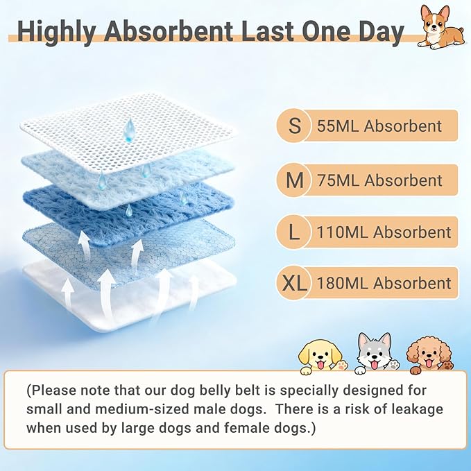 Mkono Male Dog Belly Band Wraps Washable Dog Diapers Male for Small and Medium Dogs (3 Pack), Waist 22.8 Inches to 28.8 Inches