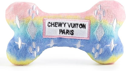 Haute Diggity Dog Chewy Vuiton Bone Plush Squeaky Dog Toy, Soft Durable Designer-Inspired Stuffed Puppy Chew Toys for Small & Medium Dogs, Machine-Washable (Pink Ombre) Small