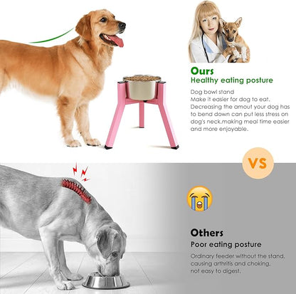 Elevated Dog Bowl Stand for Medium Large Dogs, Adjustable Width 7-10.6", 11" Tall Single Raised Dog Bowl Holder, Pink