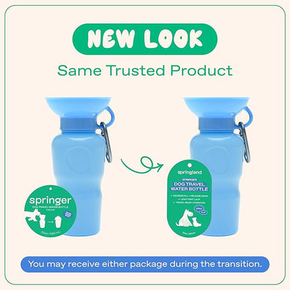 Springer Dog Water Bottle | Portable Travel Water Bottle Dispenser For Dogs - As Seen on Shark Tank | Patented, Leak-Proof Bottles Fill Bowl With Water - Ideal for Walking | BPA-Free 22oz Blue