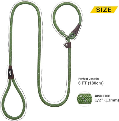 Fida Durable Slip Lead Dog Leash Bulk Pack of 5, Heavy Duty 1/2" x 6 FT Comfortable Strong Rope Slip Lead for Large, Medium & Small Dogs No Pulling Pet Training Leash with Highly Reflective (Mixed)