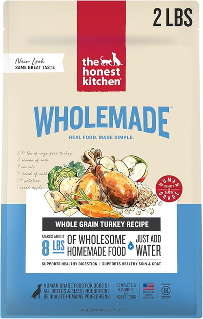 The Honest Kitchen Human Grade Wholemade™ Dehydrated Dog Food, Whole Grain Dog Food, Turkey, 2 lb Bag