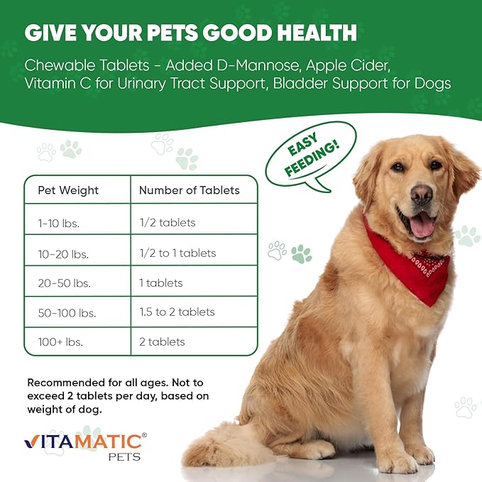 Vitamatic Cranberry for Dogs – 120 Chewable Tablets – with D-Mannose, Apple Cider Vinegar & Vitamin C – Urinary Tract & Bladder Support for Dogs
