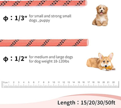 Long Dog Leash for Training 15Ft-Reflective Nylon Rope with Swivel Hook-Recall Agility Lead for Large Small Medium Dogs Outside Walking Hiking-Orange