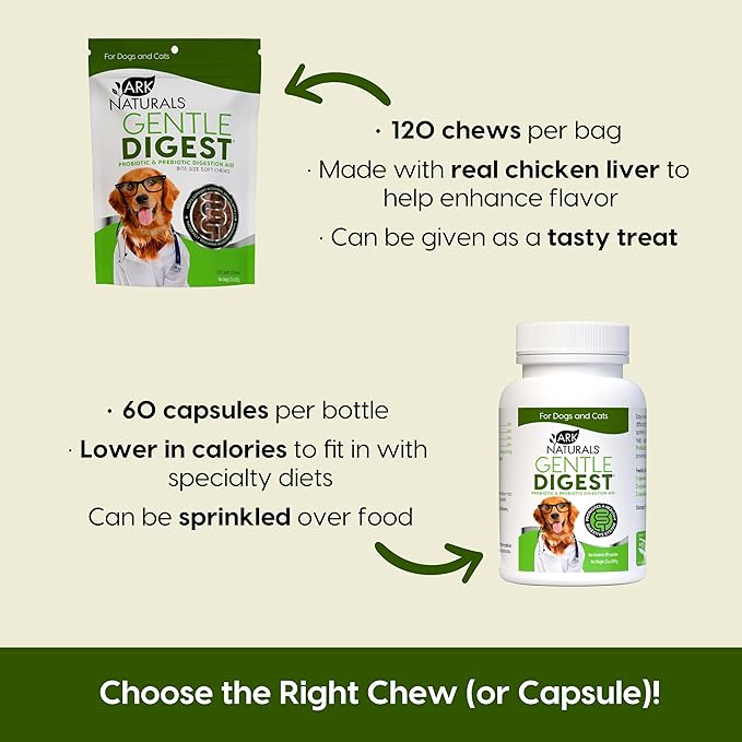 Ark Naturals Gentle Digest Soft Chews, Vet Recommended Dog and Cat Prebiotics and Probiotics, Digestive and Immune System Support, 1 Pack