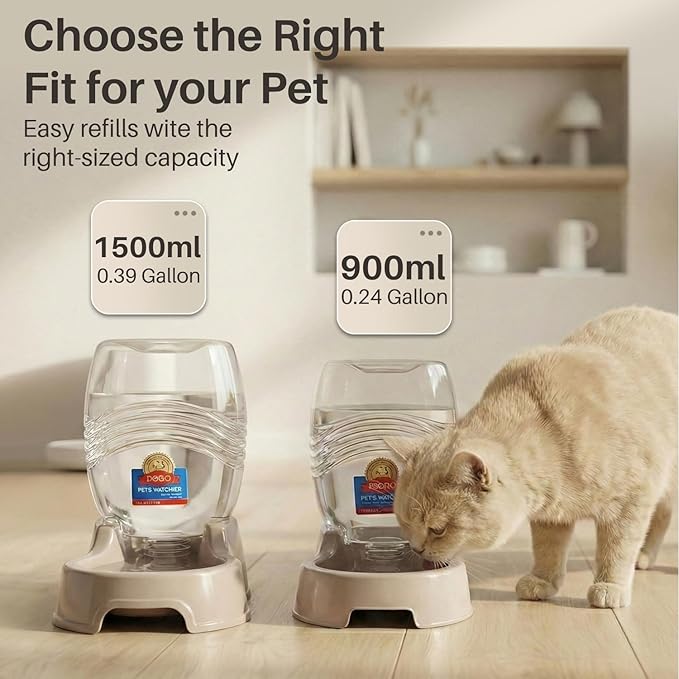 Flexzion Automatic Gravity Pet Waterer for Cat & Dog - Non-Skid & Easy-Clean Auto Replenish Water Dispenser Drinking Bowl (1/4 Gallon/ 900ml), Beige